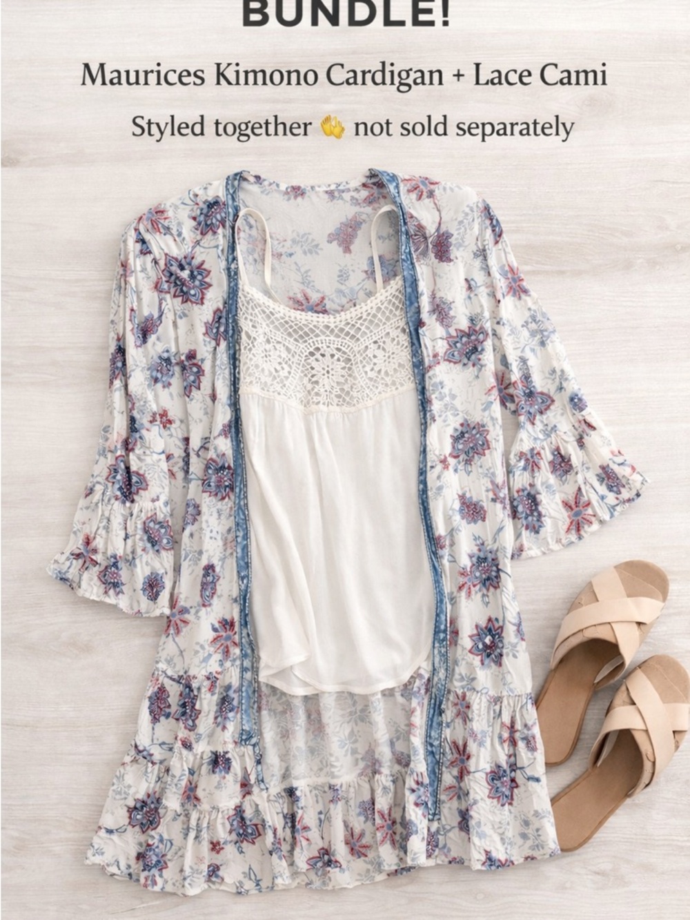 Maurices Floral Kimono + Lace Cami Set Small Boho Lightweight Layered Outfit